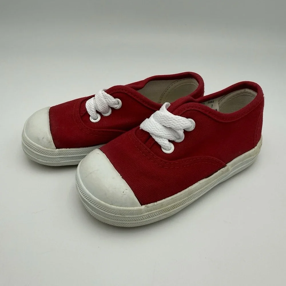 Vintage 1990s Okie Dokie Shoe Toddler Kids Size 7 Red & White Classic Canvas‎